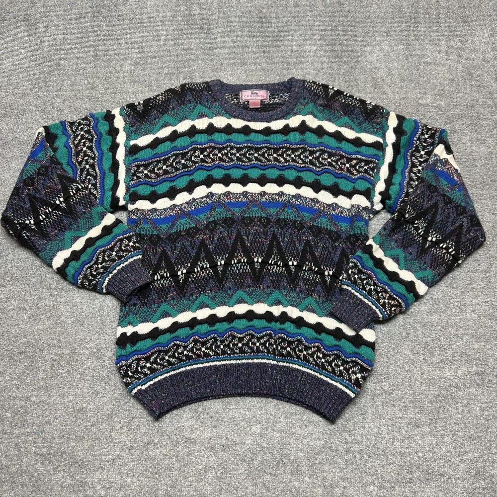 Vintage Concrete 3D Sweater Mens Large Multicolor Geometric Chunky Knit Pullover
